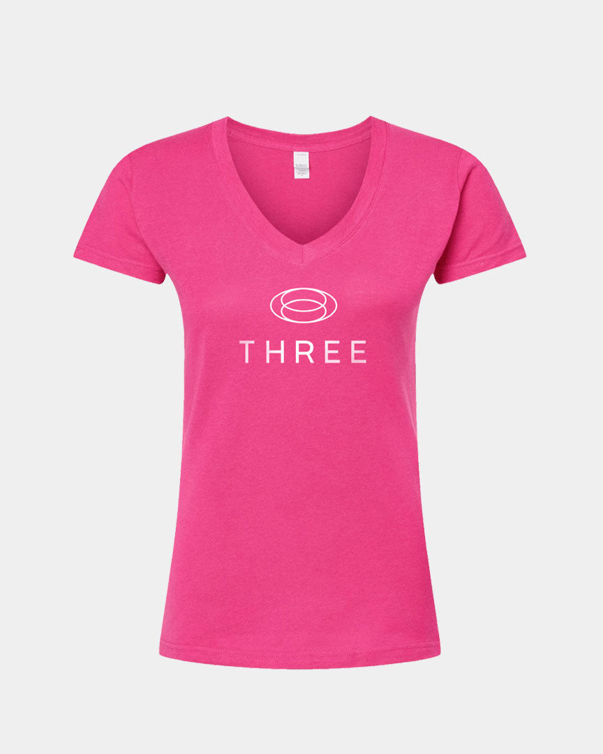 THREE Pink V-Neck T-Shirt